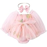 ODASDO Newborn Baby Girl Romper Dress Flower Embroidery Tutu Princess Long Sleeve One-Piece Bodysuit Cake Smash Outfit