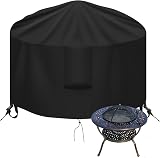 OKPOW Fire Pit Cover Round 90cm Waterproof 600D UV Resistant Black
