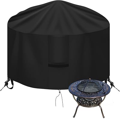 OKPOW Fire Pit Cover Round 90cm Waterproof 600D UV Resistant Black