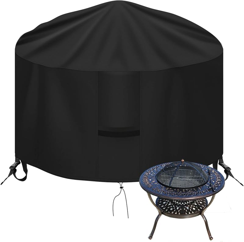 OKPOW Fire Pit Cover Round 90cm Waterproof 600D UV Resistant Black