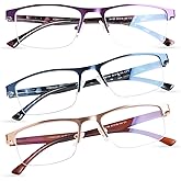 FONHCOO Reading Glasses for Women Men, Blue Light Blocking Reading Glasses Metal Half Frame Computer Readers Anti UV/Glare