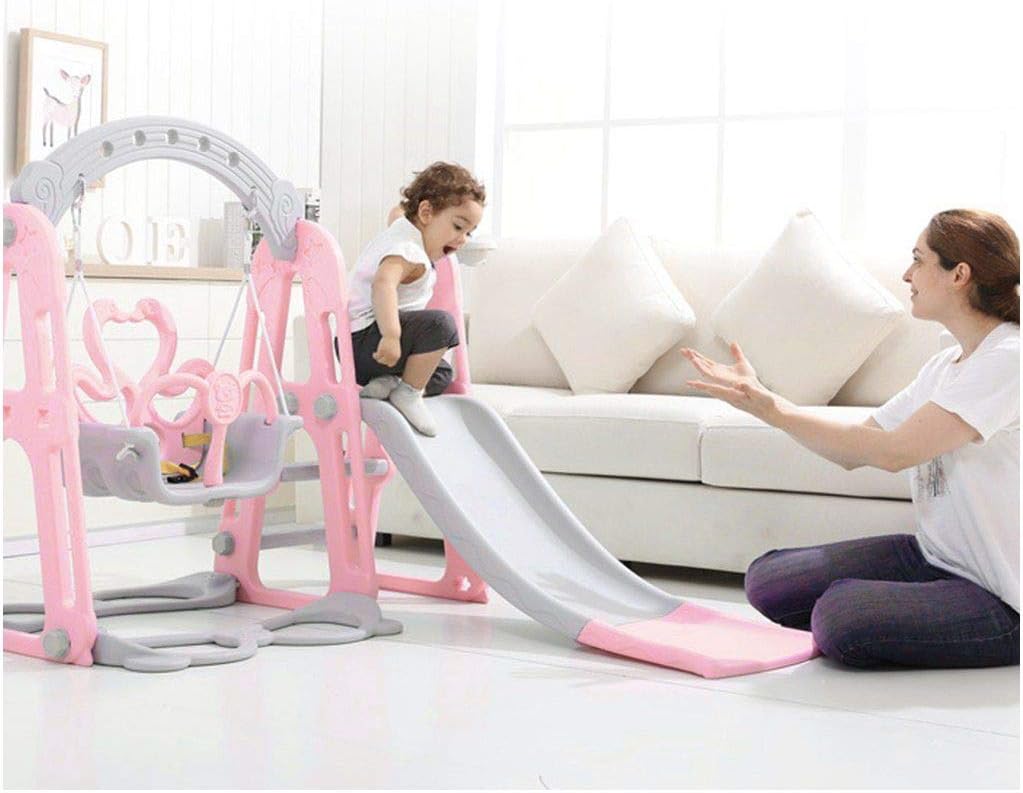 Toddler Climber and Swing Set | 3 in 1 Kids Play Climber Slide Playset Indoor Outdoor Playground Toy with Basketball Hoops Activity Center in Backyard (from US, Pink-4)