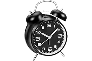 Azyh Loud Alarm Clock for Heavy Sleeper, Super Silent Twin Bell Metal Alarm Clocks with Night Light, Battery Operated, Easy S
