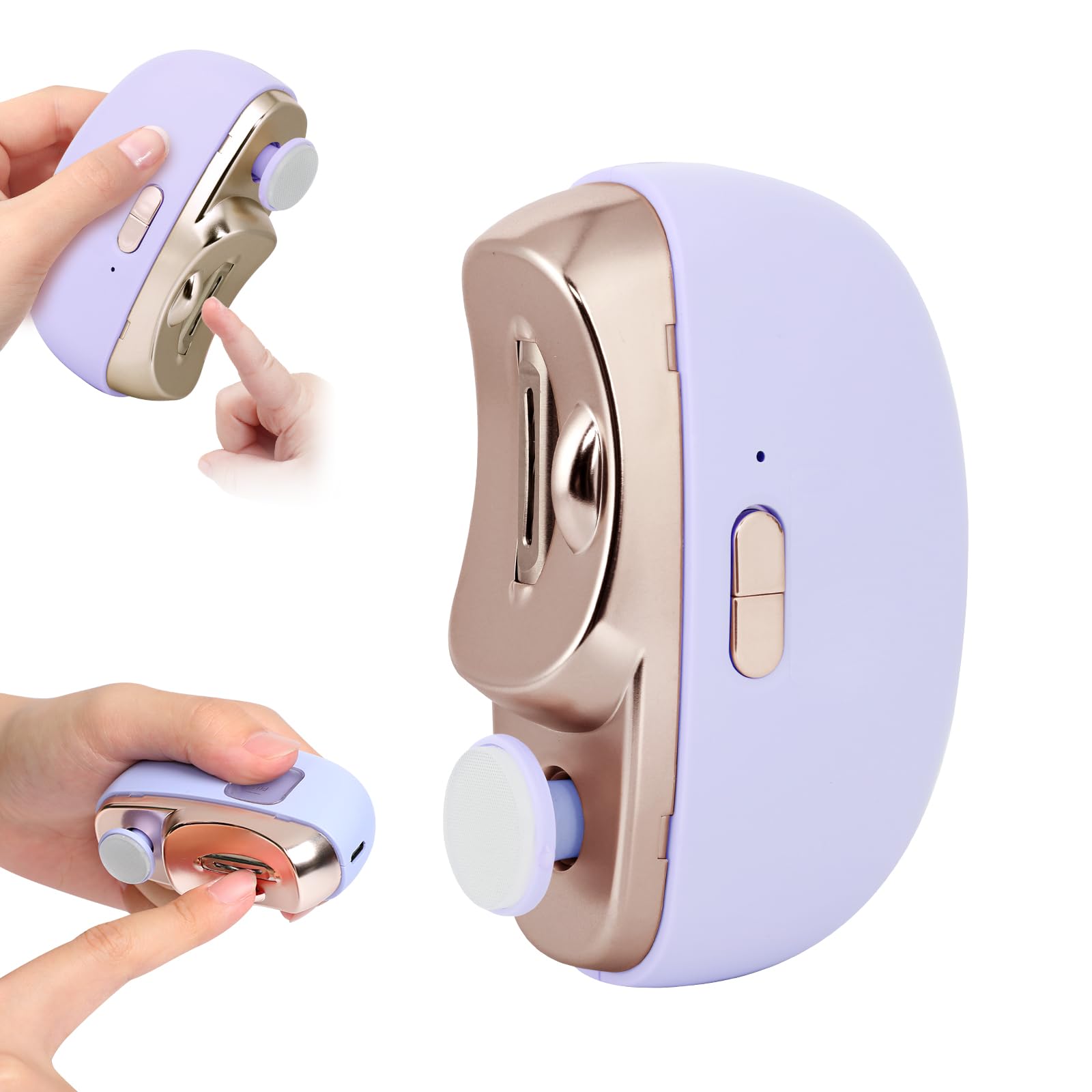 Photo 1 of Automatic Nail Clipper Electric Nail Trimmer Polisher 3 in 1 Portable Fingernail Cutter with Light 2 Speeds File Nail Clip Storage Rechargeable Safety Trimmer for Seniors Adults Kids Baby (Purple)