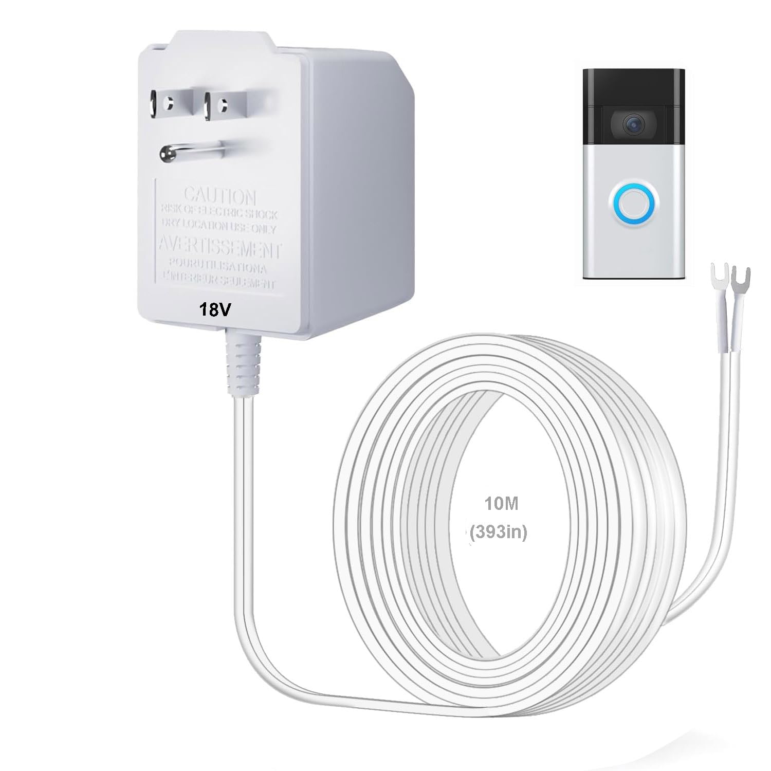 Photo 1 of 18V Video Doorbell Power Transformer, Video Doorbell Charger Cord for Ring Video Doorbell,Compatible with Ring,Google Nest,WYZE, Eufy,Blink Video Doorbells(32 Ft White)