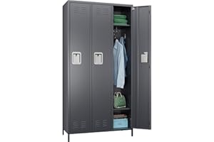 Reemoon Metal Locker for Employees Storage Cabinet, 72" Height Steel Locker for Home, School, Office, Gym (Dark Grey, 3 Doors)-Required Assembly