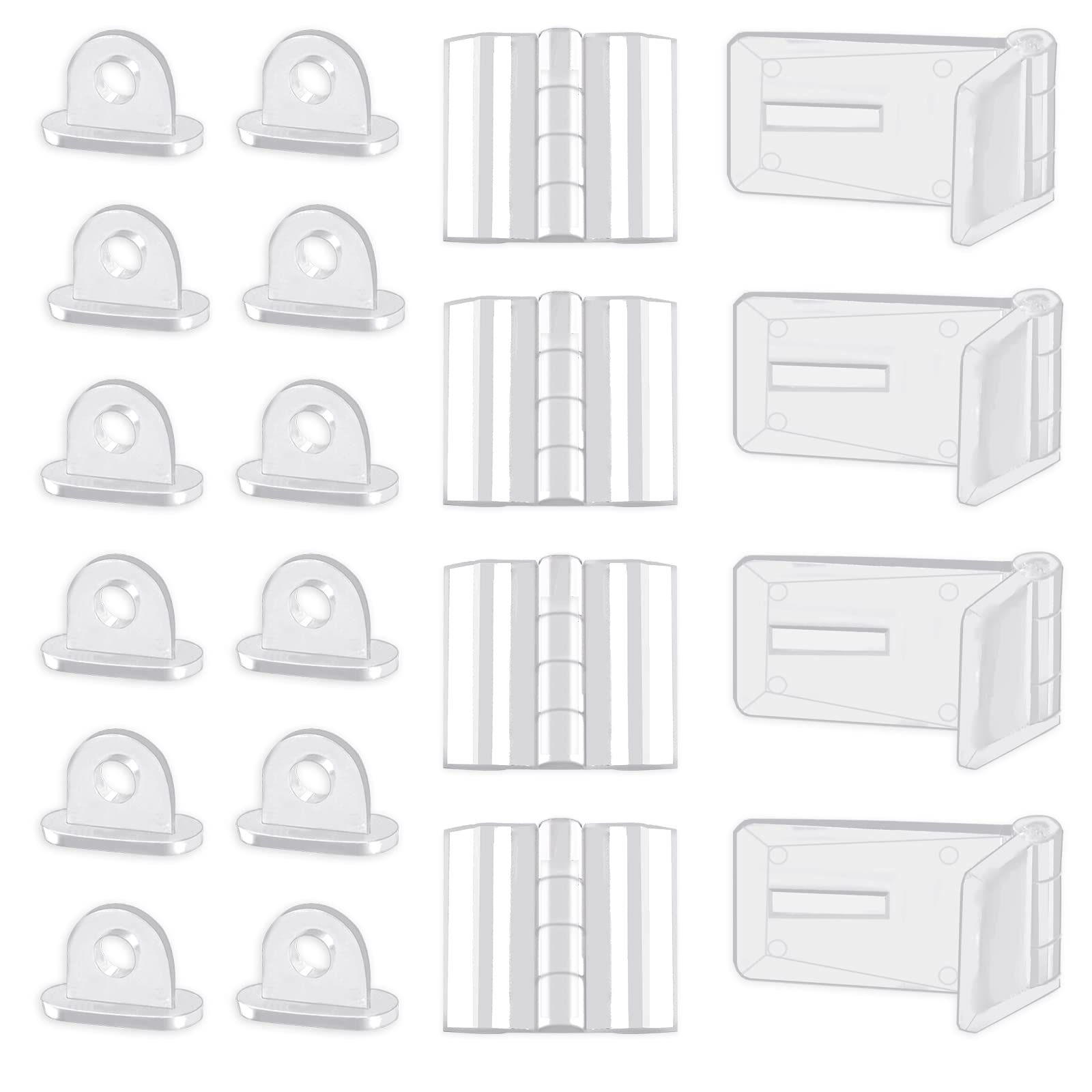 Glarks 60Pcs Clear Acrylic Mini Hinges Kit - 15 Sets 55 x 25mm With Lock Buckle and 30Pcs 30 x 33mm Transparent Plastic Folding Hinges for Box Cabinet Drawer Accessories