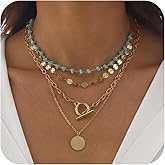 LANWLOSI Layered Western Necklaces for Women Western Boho Country Necklaces Trendy Gold Layered Neck-laces Turquoise Beaded Choker Country Concert Jewelry Cowgirl Outfits Accessories