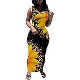PINSV Women's Sexy Bodycon Tank Dress Basic Sleeveless Long Maxi Dresses Party Club Beach Sundresses