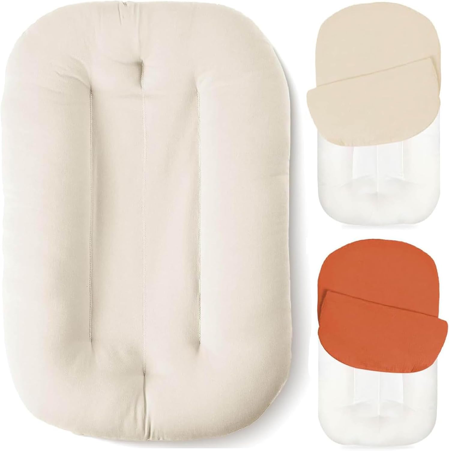 Lounger Pillow for 0-24 Pillow Lounger 0-12 Months, Floor Seats & Loungers, Soft Cotton Breathable (Beige)
