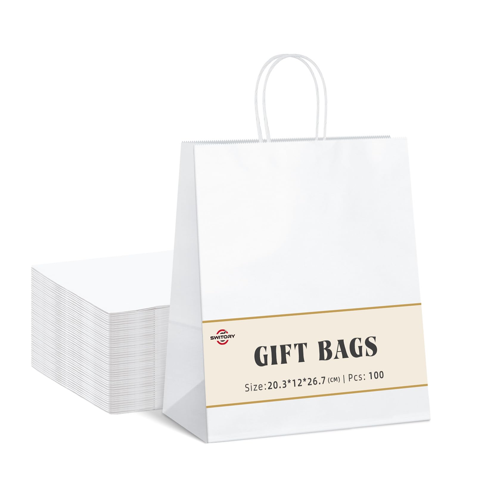 Switory Small Paper Bags with Handles, 100pcs White Gift Bags and Party Thank You Bags for Party Favor,Christian,Thanksgiving, Christmas, Birthday,Wedding,8x4.75x10.5 Inch,