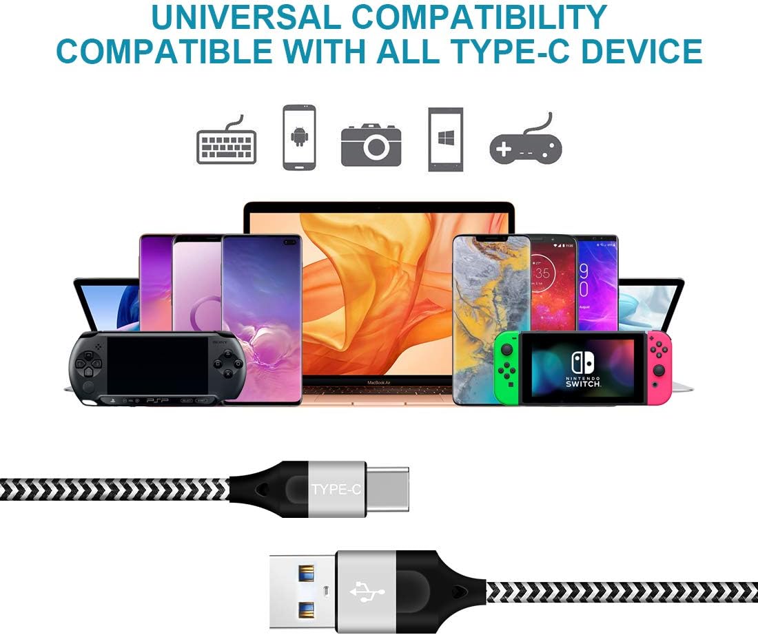 USB Type-C Charger Cords 3FT 3FT 6FT for Samsung Galaxy A50 A20 S10E S10 Plus S20 S20+ Ultra Tab S4 S5E Note 10 9 A40 A30 A70 A80,LG G8 V35 Thinq,Moto Z3 Z2 Play Phone Charging Cable,Fast Charge Wire