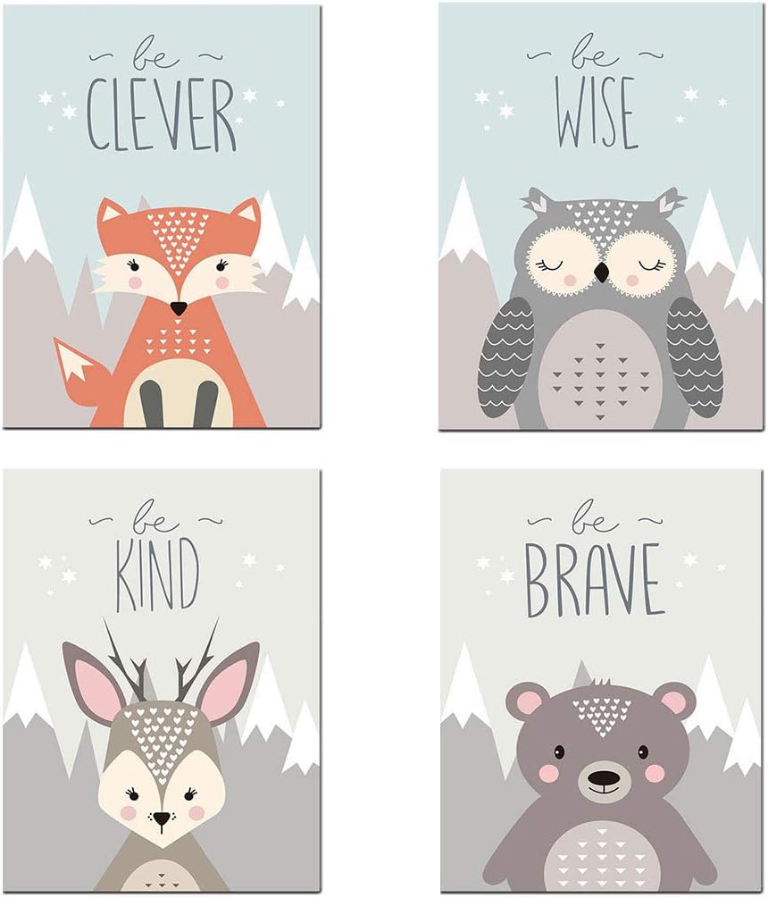 Bverionant 4pcs Kids Animals Prints Poster Safari Animal Portraits Wall Art Nursery Decor