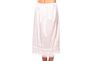 Patricia Lingerie Women's Soft Satin Snip-It Half Slip Custom Length Cling Free with Lace Trim, Elastic Waistband