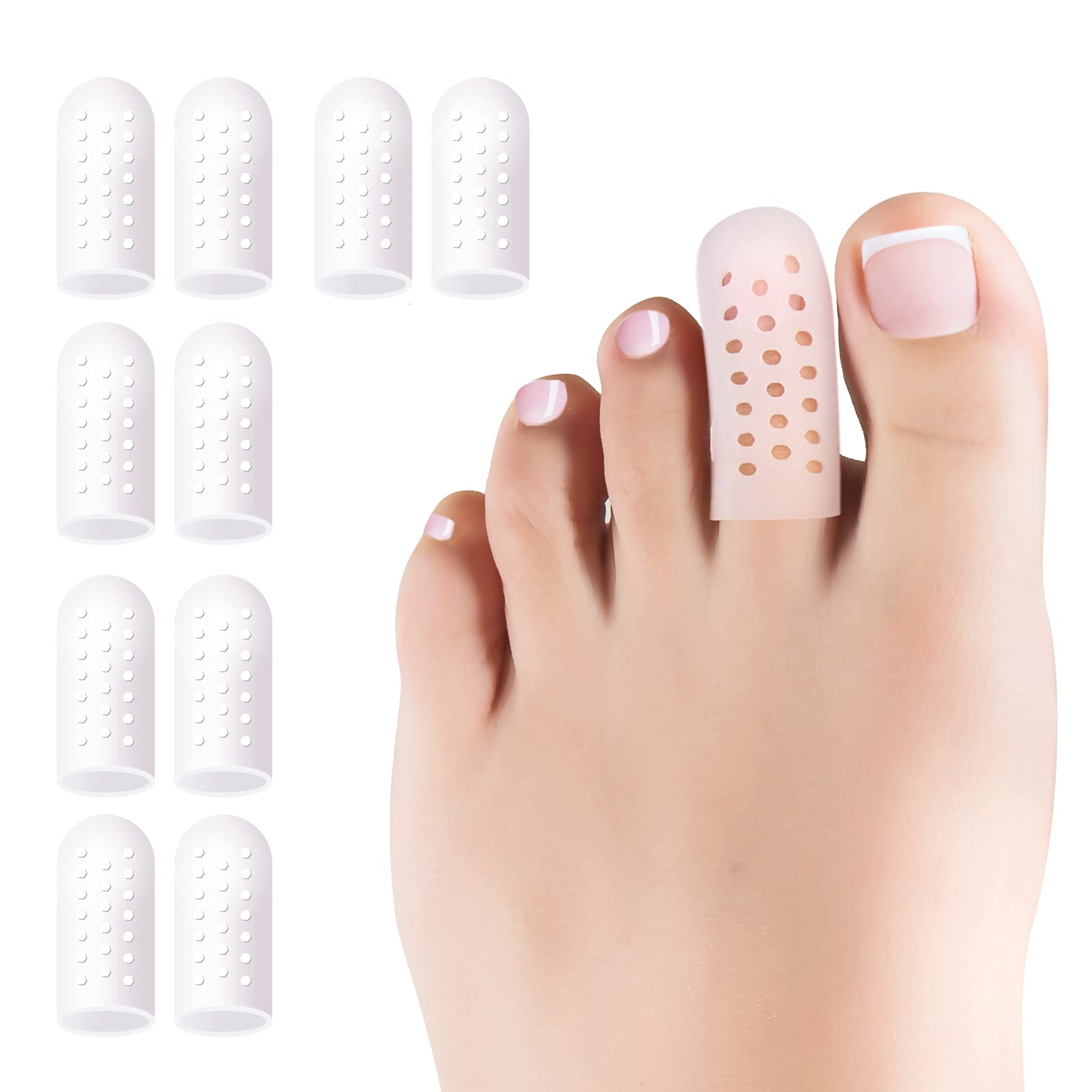 Toe Protectors Gel, 10 Pcs Breathable Toe Protector Cap Cover, Toe Guards for Protection of Ingrown Toenails, Corns, Calluses, Blisters, and More.