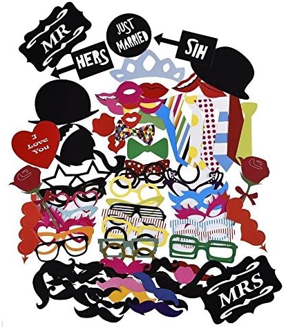 88Pcs Photo Booth Props DIY Kit for Wedding Party Reunions Birthdays Photobooth Dress-up Accessories &amp; Party Favors, Costumes with Mustache on a stick, Hats, Glasses, Mouth, Bowler, Bowties