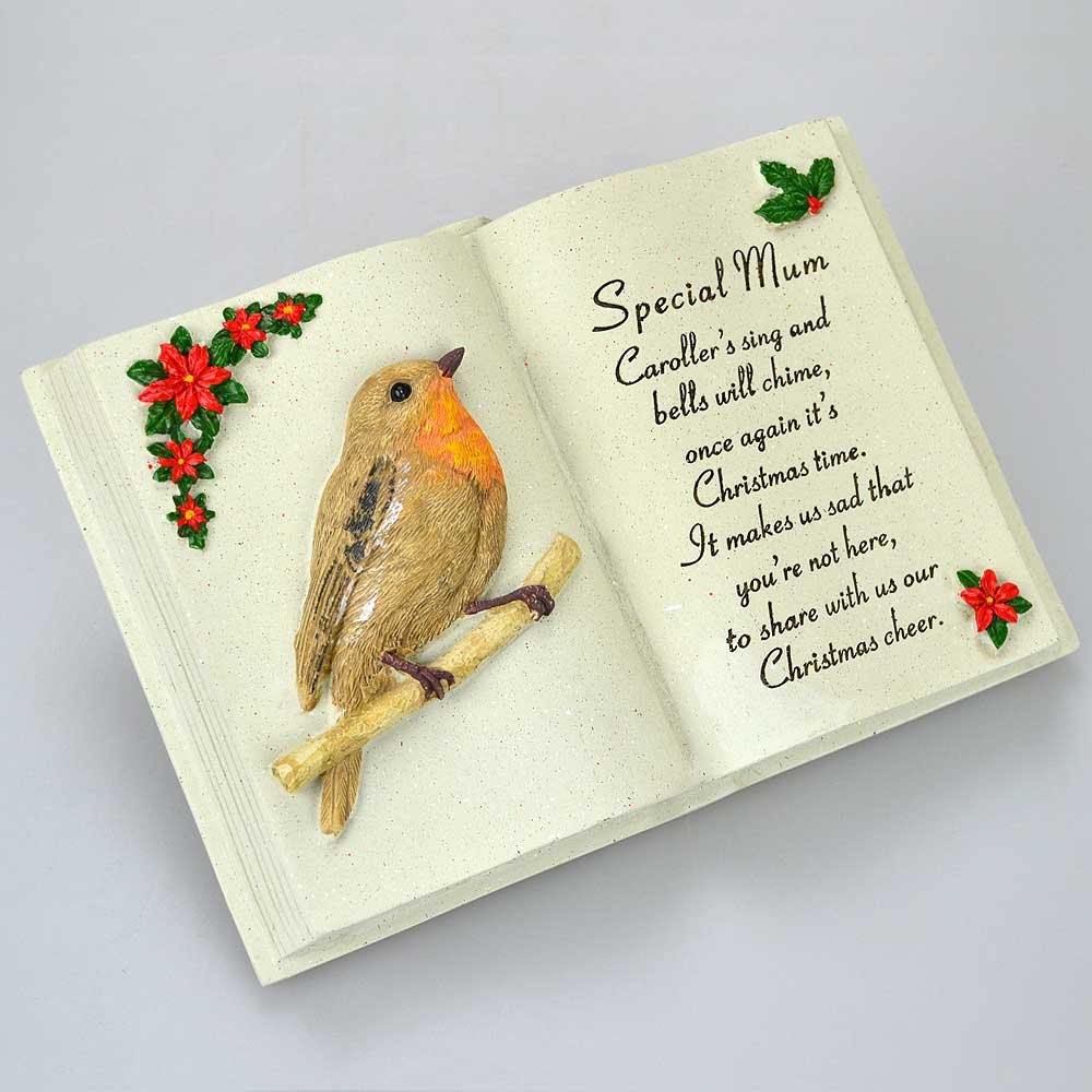 Angraves Special Mum Christmas Robin Memorial Book Plaque With Verse