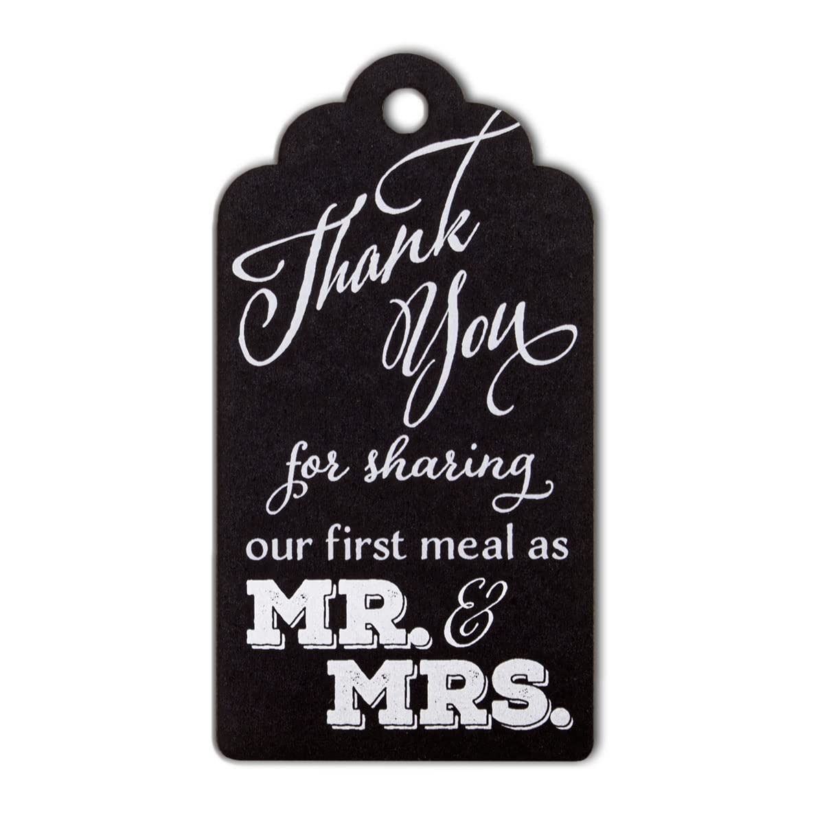Summer-Ray 50pcs White Ink Printing Thank You for Sharing Our First Meal as Mr & Mrs Wedding Kraft Favour Gift Tags (Matt Black)