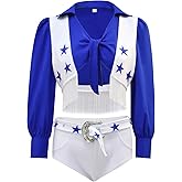 Vmyainrt Cowboys Cheerleader Costume for Women Blue Star Sexy Cheerleader Outfits 4PCS Halloween Cheerleading Set