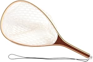 Fly Fishing Landing Net with Wooden Handle Frame Portable Lightweight Catch and Release Sturdy Tool for Anglers