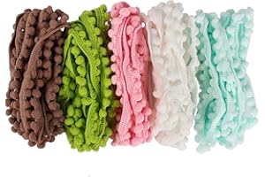 SORRENTO CRAFTS 10yards 10mm Width Pom Pom Trim Ball Fringe Ribbon (5colors/Pack 2yards/Color)