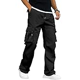 PLEPAN Men's Casual Cargo Pants with Drawstring Hems Elastic Waist Workout Pants Hiking Tactical Sweatpants with Pockets