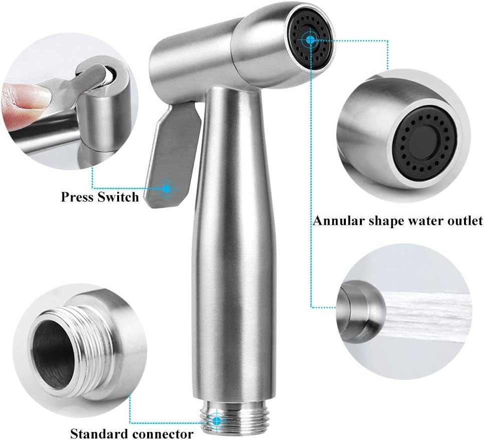 Handheld Bidet Sprayer Kit-Stainless Steel Douche Muslim Shower Spray, Pet Bath, Personal Hygiene, Silver - Image 4