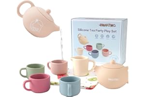 Smartwo Silicone Tea Set for Toddlers Aged 0+ Months,Real or Play Tea Party Set for Kids,Non-Toxic Baby Kitchen Toys,Cute Mor