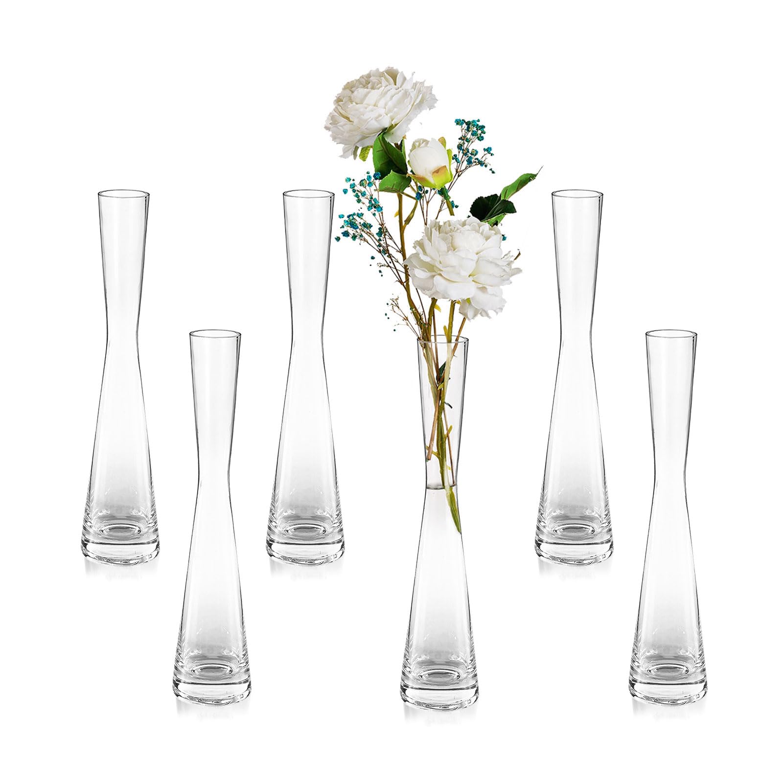 Glasseam Glass Tall Thin Flower Vase: Handmade 6Pcs 24.5cm Modern Single Stem Narrow Clear Vases Living Room Table Centrepiece Slim Cylinder Home Decor for Wedding Ornaments Pampas Grass Rose Tulip — image 1