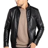 WULFUL Men's Stand Collar Leather Jacket Motorcycle Lightweight Faux Leather Outwear