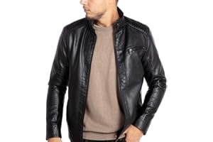 WULFUL Men's Stand Collar Leather Jacket Motorcycle Lightweight Faux Leather Outwear
