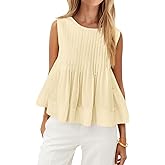 Cicy Bell Pleated Peplum Tank Tops for Women Summer Casual Sleeveless Womens Babydoll Blouse Flowy Cotton Shirt