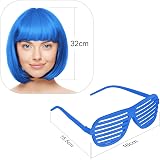 Aomig Short Bob Wig 4 Pack Blue Set with Sunglasses Cap Neon Fancy Dress Cosplay view 3