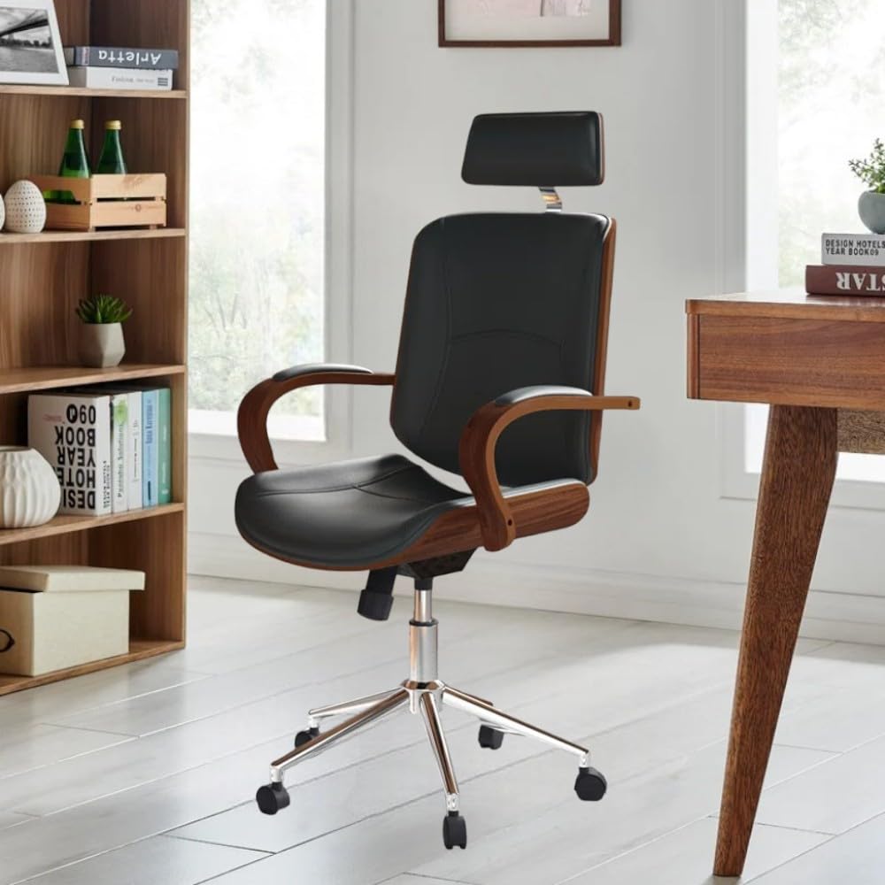 Photo 1 of **SCRATCHES SEEN IN PHOTO**IDS Home High Back Walnut Wood Bentwood Home Office Desk Chair, Black