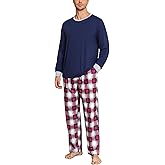 SWOMOG Mens Pajama Set Sleepwear Pjs Set Long Sleeve Shirts Plaid Pj Pants 2 PCS Loungewear Set with Pockets
