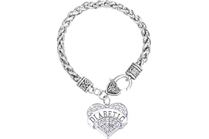 TGLS Heart Diabetes Medical Alert Charm Bracelet for Type 1 and Type 2 Diabetic Jewelry