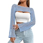 Mincib Womens Crochet Shrug Y2K Hollow Out Bolero Shrug See Through Cropped Knit Sweater Top