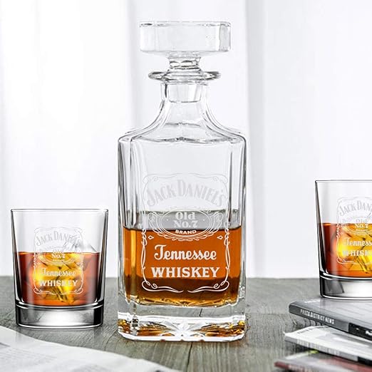 Classic Whiskey Decanter Jack Daniels Engraved 3pcs