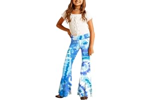 Deerose Girls Bell Bottom Floral Print Stretch Hippie Pants High Waist Flare Pants 5-14 Year
