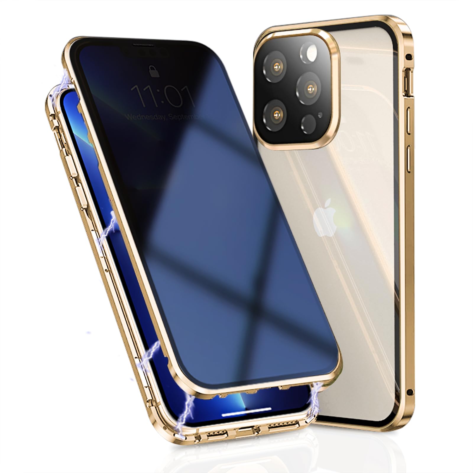 OMGZONE Privacy Case for iPhone 16 Pro Max Magnetic Cover,Screen Protector built-in Anti-peep Tempered Glass Full Cover with Camera Protector,360 Degree Metal Bumper Case for iPhone 16 Pro Max,Gold