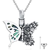 Lypic Flower Butterfly Urn Necklace for Ashes 925 Sterling Silver Urn Necklace Keepsake Cremation Jewelry Memorial Gifts for Women Loss Loved One