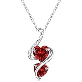 LOUISA SECRET Unique Double Heart Necklace Gifts for Wife Women, 925 Sterling Silver Tiny Birthstone Pendant Jewelry Gift for Her Girlfriend Mom Valentine's Day Anniversary Mother's Day Birthdays & Christmas