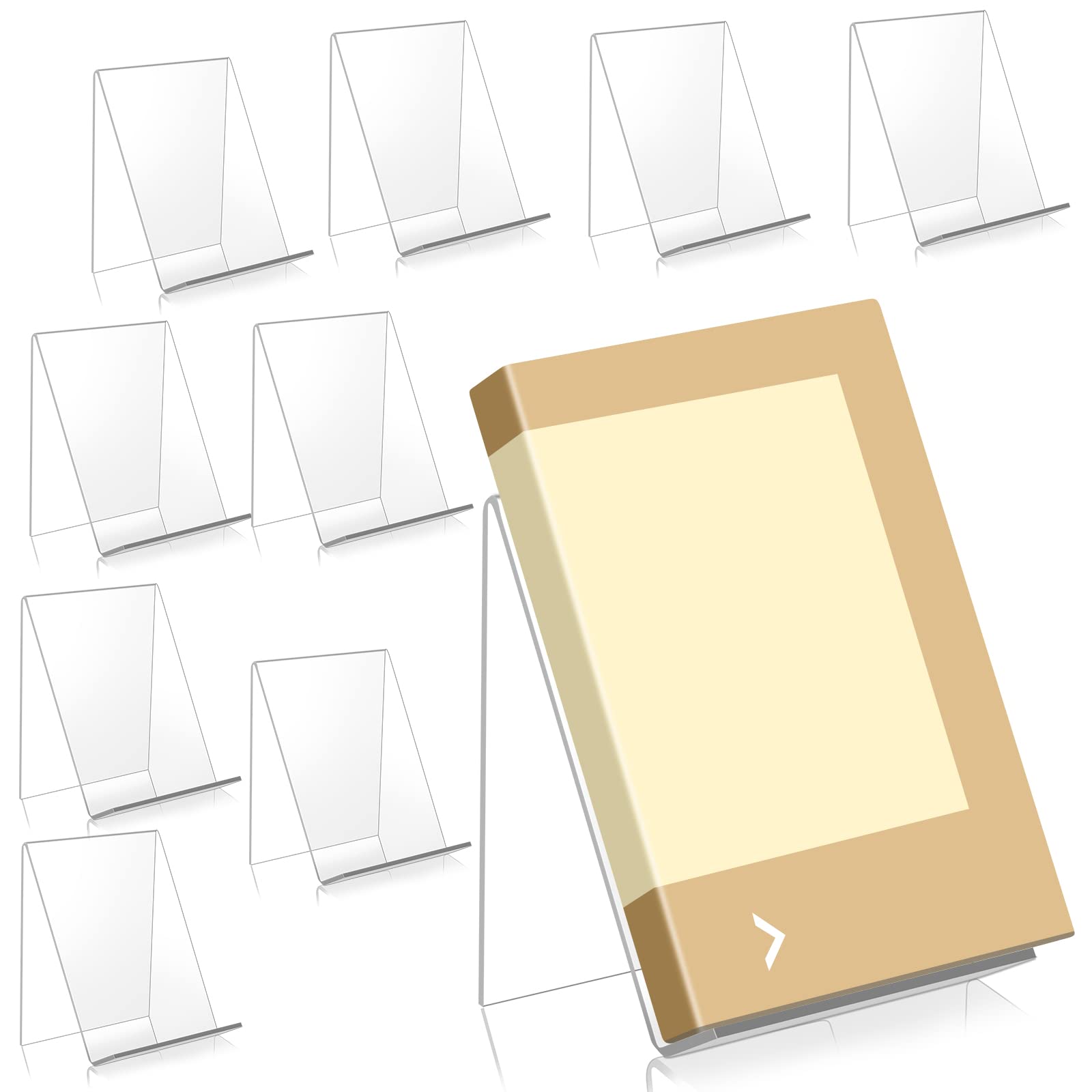hicoosee 10-Piece Clear Acrylic Book Stand - Transparent Display Stand for Books, Notebooks, Albums, Magazines
