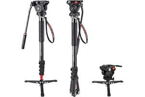 Monopod, COMAN KX3232 73.2 inch Professional Monopod Tripod Lightweight Aluminum Telescopic Camera Monopod with feet and Pan Tilt Fluid Head for DSLR Video Cameras