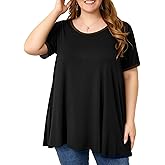 OVERWORETY Short Sleeve Plus Size Tunics for Women Loose Casual Swing Tops Flowy T-Shirts