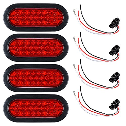 Astra Depot 4X RED Oval 24-LED Driving Stop Brake Tail Light w/Wiring Plug Truck RV Trailer