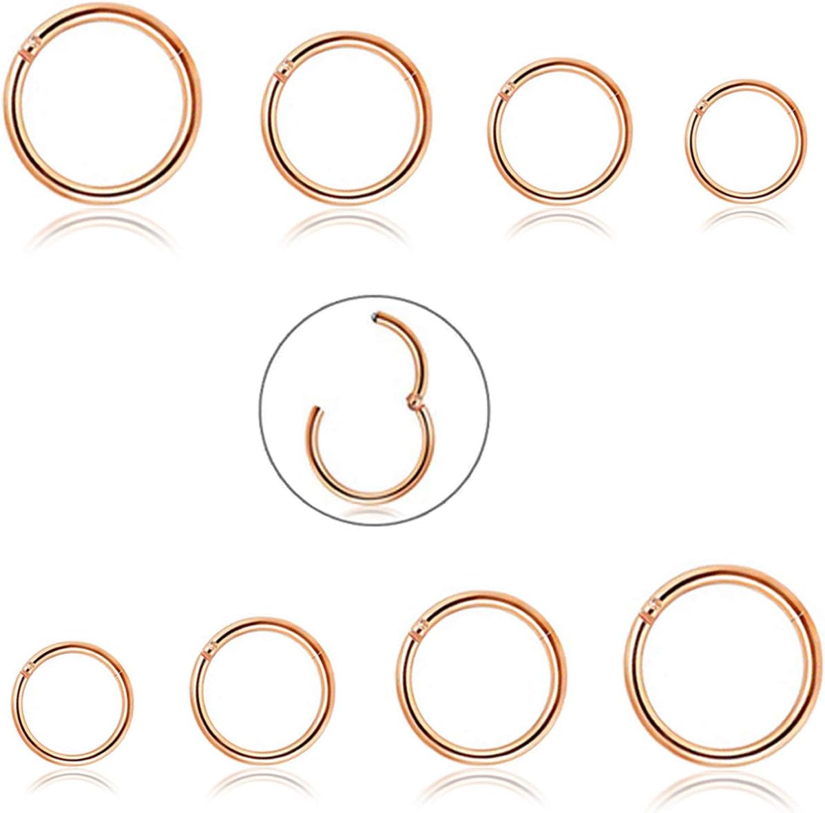 REVOLIA8Pcs 16G Surgical Steel Nose Rings Hoop Septum Piercings Cartilage Earrings for Women Men Helix Couch Daith Lip Tragus Piercings Hinged Clicker 6-12mm