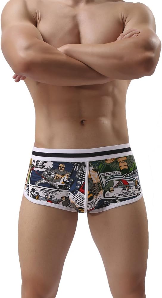 Misseurous Men's Underwear Low Rise Cotton Printed Boxer Briefs Grey
