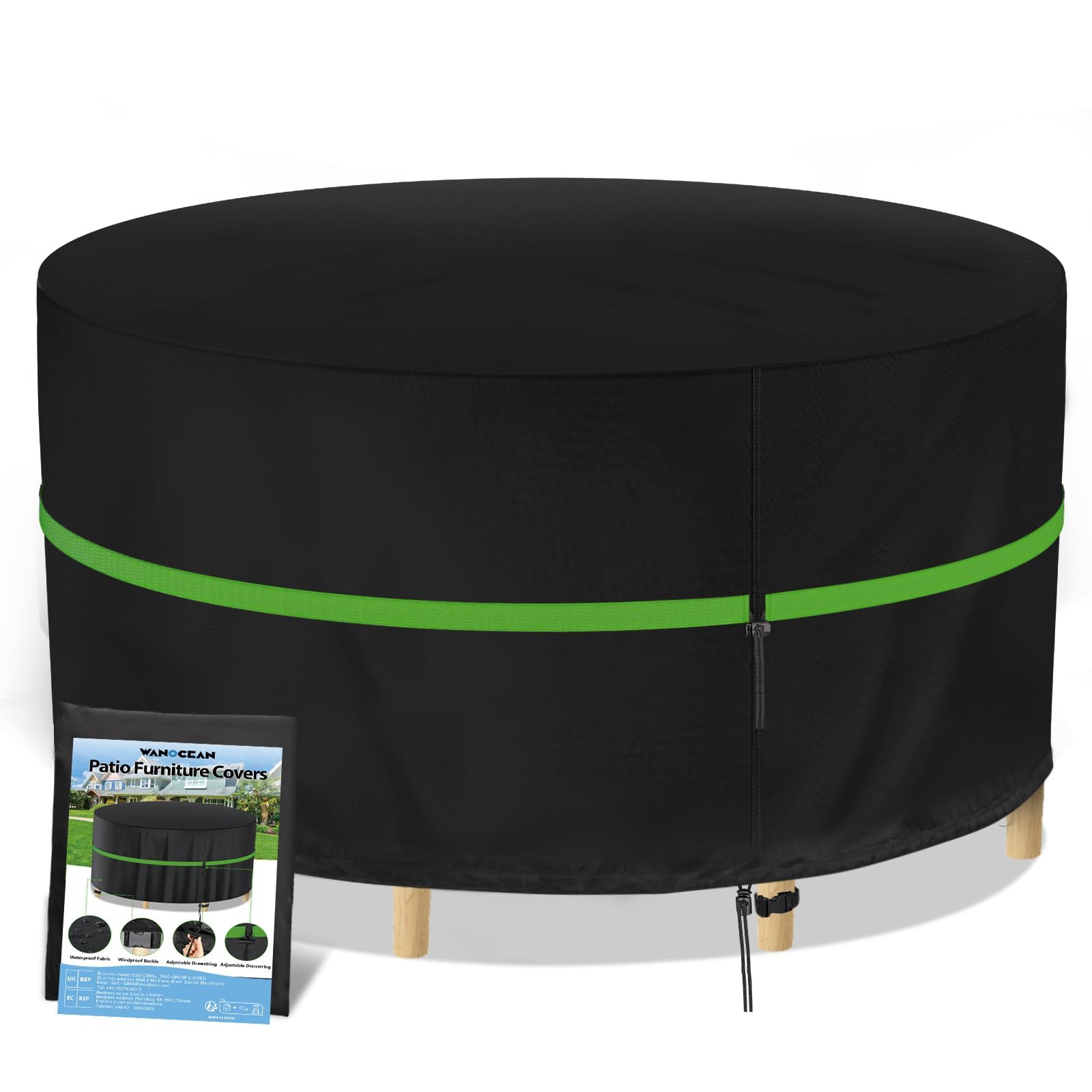 Garden Furniture Covers,420D Oxford Round Garden Table Cover, Heavy Duty Patio Outdoor Furniture Table Cover Waterproof,Windproof & Anti-UV Patio Set Cover (190x80cm)