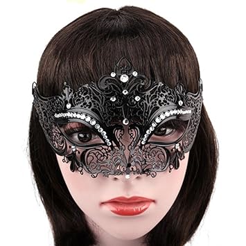 UEETEK Frauen Metall halbe Gesichtsmaske mit Strass Kostümzubehör für Halloween Cosplay Maskerade Party